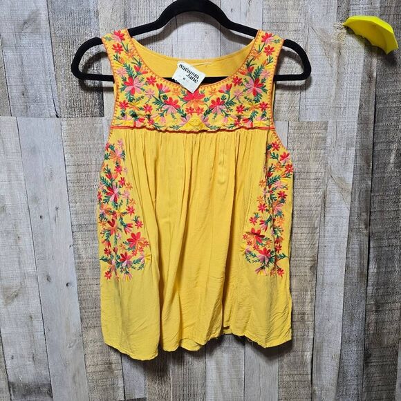 Savanna Jane Tops - Savanna Jane Yellow Floral Embroidered Tank Top Boho Hippie Indie Spring Summer